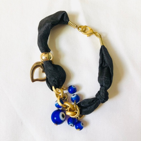 New Evil Eye Heart Charm Protection Bracelet in Blue Black Gold Color - Picture 2 of 2